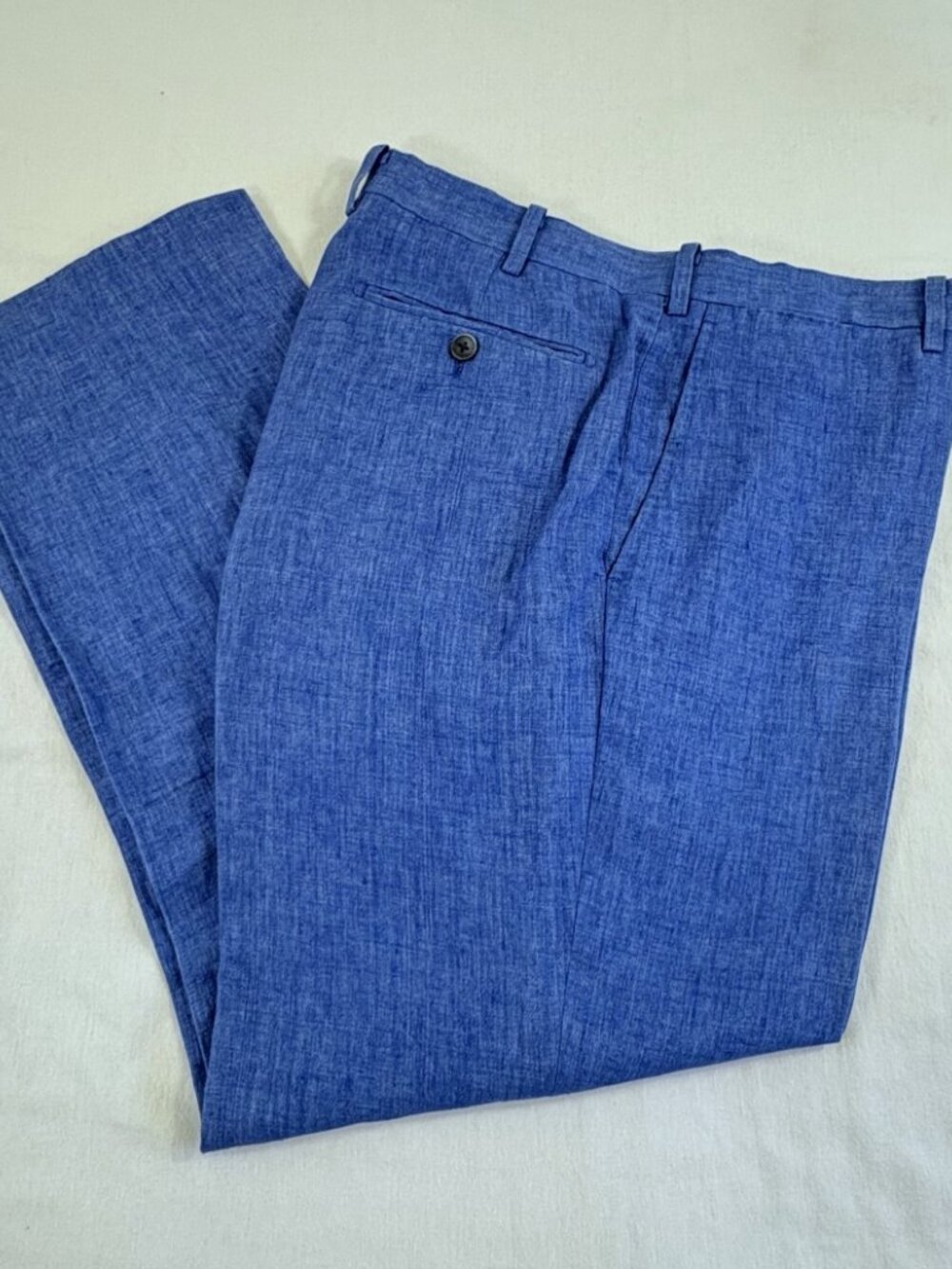 Blujacket Linen Dress Pants Size 36 Cerulean Blue Lined 29” Inseam Tailored - Picture 5 of 14
